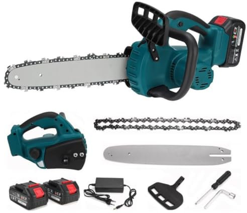 Tronçonneuse d'élagage sans fil, scie électrique de 12 pouces, avec 2 batteries et réservoir d'huile automatique, vitesse du moteur 3500 tr/min, tronçonneuse d'élagage pour le jardinage.