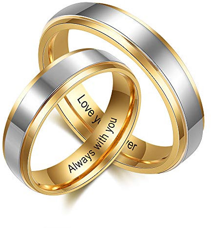 Amsgedhie Paar Ringe 2 Stück Set, personalisierte Ringe aus Edelstahl, Urlaub und Geburtstag Geschenke für Männer und Frauen. (Gold)