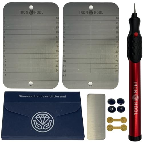 IRON HODL - Cold Wallet Crypto (2x 24+1) + Gravierstift rot + Testplatte | 2mm dickes Edelstahl Recovery Seed Phrase Ledger Bitcoin Miner Cold Storage Cryptos hardware wallet Krypto Metal Wallet