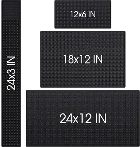 Jingmore 4 Pcs Thick Rubber Bar Mats for Bartending, Durable Non-slip Spill Mat for Countertop, Home Kitchen, Coffee Bars, and Restaurants Accessories, Black(24 X 12+18 X 12+24 X 3+12 X 6)