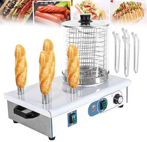 forplubossmmp Chauffe-Chignon pour Machine À Hot-Dog, Cuiseur À Saucisses Commercial, Cuiseur Vapeur Électrique Professionnel pour Camions De Petit-Déjeuner (avec 4 Pinces À Griller),4-Stick