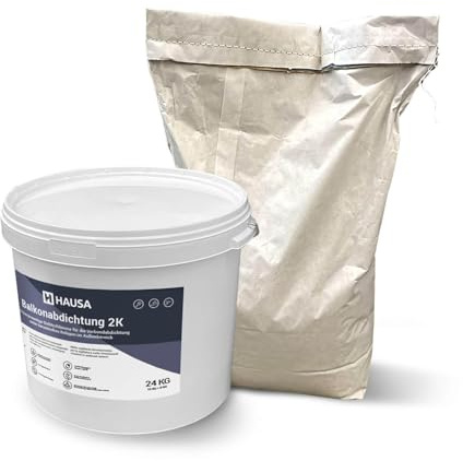 Hausa Balkonabdichtung 2K, 24kg flexible Dichtschlämme zur Abdichtung von Balkon, Terrasse, Bad, Dusche, Keller, Fundamente; Dichtungsmasse für Außenbereich, frost-, UV- und alterungsbeständig
