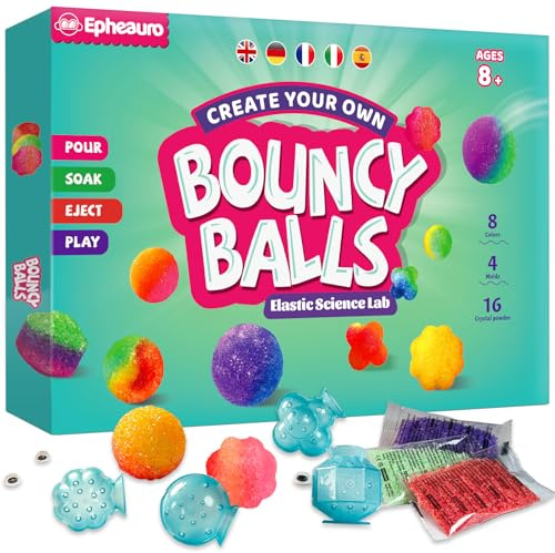 Epheauro Kit para Hacer Pelotas Saltarinas para Niños a Partir de 8 Años – CREA Divertidas Pelotas Power de Colores – Set de Experimentos Científicos – Haz hasta 20 Pelotas Saltarinas
