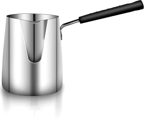 ANNJUC Calentador de mantequilla y café de acero inoxidable, cafetera turca, mini olla de fusión de mantequilla y olla de leche con boquilla (350 ml)