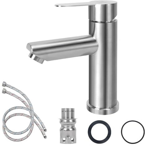 Minnhua Rubinetto Bagno Rubinetto Lavabo Monocomando Argento Rubinetto Bagno Rubinetto per Lavabo Alto in Acciaio Inossidabile Miscelatore per Controllo Acqua Calda e Fredda