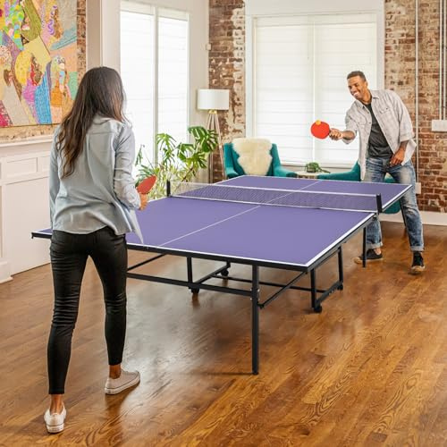 GarveeLife 9ft Mid-Size Portable Table Tennis Tables– Professional Outdoor Ping Pong Table Game, Foldable Ping Pong Game Set for Indoor/Outdoor,Table Top with Net, 2 Paddles and 3 Balls, Playback Mode