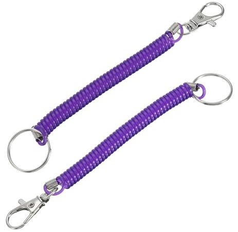 YOKIVE Lot de 2 porte-clés à ressort rétractable en spirale violet 17 cm | cordon extensible, pour clés sacs portefeuilles téléphones portables