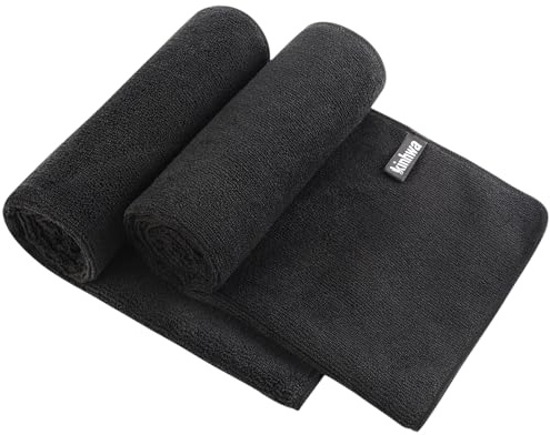 KinHwa Microfibre Soft Hand Towels for Bathroom Abosorbent Small Guest Towels Thick Face Towels 30cm x 50cm Fast Drying Washcloth for Bath, Spa, Gym 2pack Black