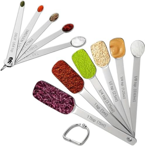 Stainless Steel Measuring Spoons Set of 11, Includes 6 Rectangular & 5 Tiny Measuring Spoons, Compact Design for Narrow Spice Jars, Kitchen Gadgets for Cooking & Baking, Dry and Liquid Ingredients
