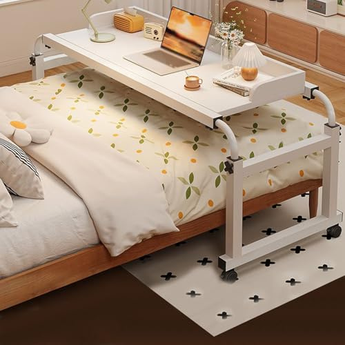 Tisch Mit Rollen,small Mobile Standing Desk überbetttisch Auf Rollen Höhenverstellbar Bett Beistelltisch Rolltisch Klein Betttisch Elektrisch(Color:White)
