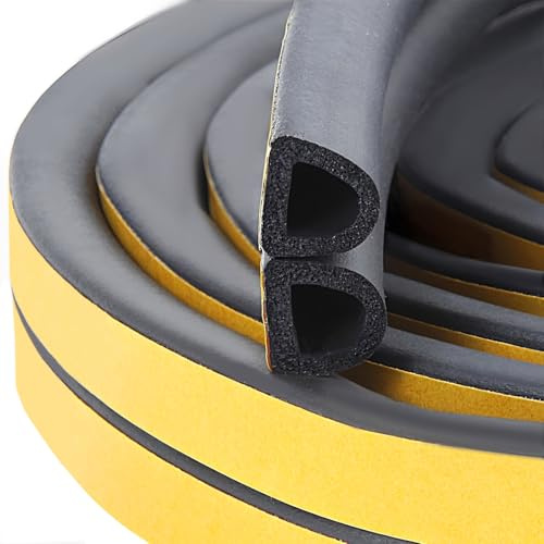 Draught Excluder Tape for Door Window Self Adhesive Foam Tape Insulation Strip Weather Stripping Type D 9mm X 6mm X 5 Meters, 2 Seals Total 10M Black