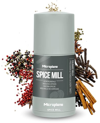 Microplane Spice Mill 2in1 – Sage Green | Manual Spice Mill with Ultra-Sharp Stainless-Steel Blade | Grates Nutmeg, Cinnamon, Tonka Bean, Indian Long Pepper, Nuts & More | Airtight Storage