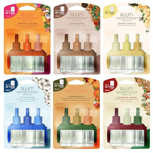 RUUM Nachfüllflakons 6er Mix Pack je 20 ml - Kompatibel mit Febreze & Ambi Pur 3Volution Duftstecker, Hochwertiger Lufterfrischer Raumduft Nachfüller für Duftvielfalt