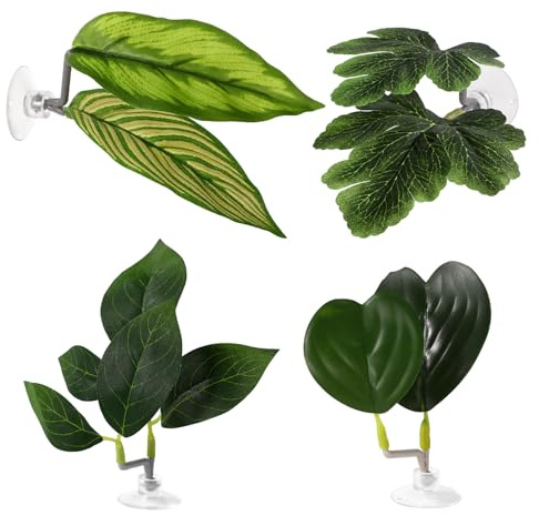 Lyreh 4pz Foglia Acquario Betta, 4 Stili di Foglia per Betta con Ventosa Acquario Accessori Decorazioni per Simulare Habitat Naturali(Verde)