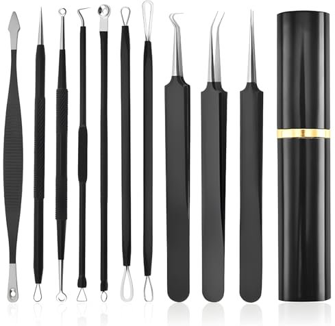 Blackhead Remover, Comedone Squeezer Set - 10 Pieces Acne Blackhead Tools Blackhead Remover Tweezers Set of Blackheads and Pimples on the Face, Pimple Squeezing Tool with Metal Housing