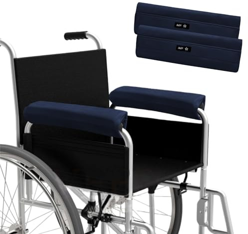 SPRING SEAON Wheelchair Armrest Covers (Pair) - Suede Velvet Memory Foam Accessories Pads for Wheelchair Arm Rest, Office Transport Chairs, Soft Support Cushion for Mobility Aids(Navy Blue)