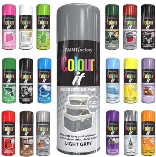 Pack of 4 Spray Paint Light Grey Gloss Aerosol 400ml Cans - Quick Dry, All Purpose Spray Paint for Interior and Exterior Ideal for Wood, Metal, Plastic, Indoor & Outdoor Use