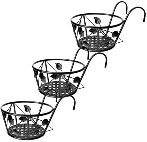 SEWOART 3pcs Hanging Flower Holder Rack for Balcony and Indoor Use Durable Iron Railing Planter Shelf with Space Saving Design Stylish Decorative Plant Display for Patio Windowsill and