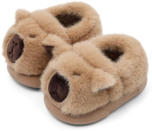 MASOCIO Chausson Enfant Garcon Fille Pantoufle Garçon Hiver Peluche Souple Chauds Bébé Bebe Chaussure Antiderapant Animaux Capybaras Marron 4 (Taille Fabricant: CN 24-25) EU 23/24