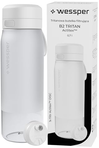 Wessper Borraccia Filtrante acqua tritan 700ml, filtro Actitex Disc -Bianco | borraccia filtro acqua potabile, filtro dell'acqua carbone attivo, Contatore di Sostituzione del filtro Integrato