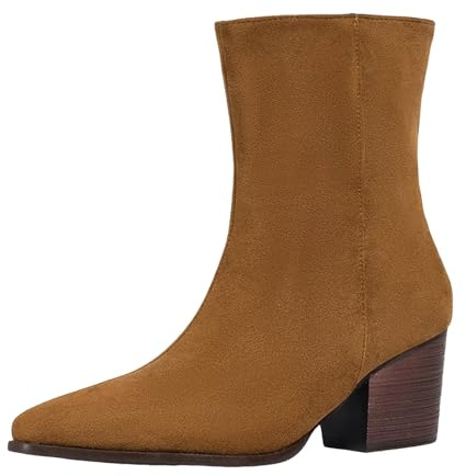 Stövletter damstövlar ankelstövlar dam mocka stövlar med spetsig tådel, fashionabla, avslappnade dragkedjor, tjock klack, fashionabla ankelstövlar för snöstövlar, BRUN, 40.5 EU