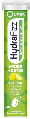 UPSA Hydrafizz Detox Integratore Idratazione e Depurazione Naturale – 16 Compresse Effervescenti al Limone con Magnesio, Potassio, Sodio e Cloruro – Riduce Gonfiore e Stanchezza