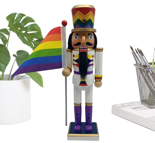 Genérico Figura Navideña De Cascanueces Decorativo, Arte Navideño En Madera De Cascanueces, Decoración Tradicional con Bandera Arcoíris para Ventana Estantería Repisa