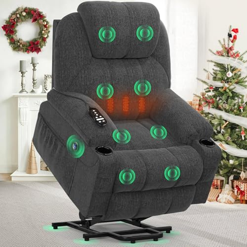 YONISEE Lift chairs recliners for elderly,Recliner Chair with Massage and Heat, Extended Footrest, Heavy Duty Motor Large Recliners for Living Room USB Port, Cup holders, 2 Side Pockets