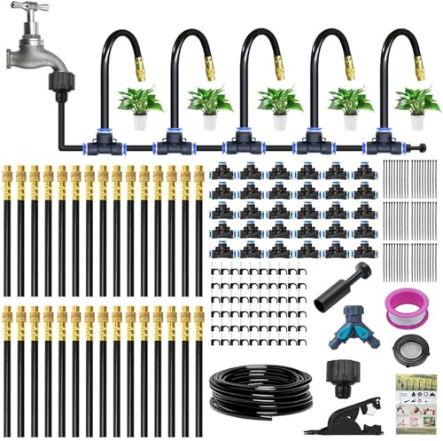 30M Drip Irrigation System Kit, Tropfbewässerungssystem-Set, 360° Verstellbares Mikrosprühsystem, Automatisches Gartenbewässerungssystem, Sprühdüsen aus Kupfer, Zerstäubungssystem, Gewächshauszubehör