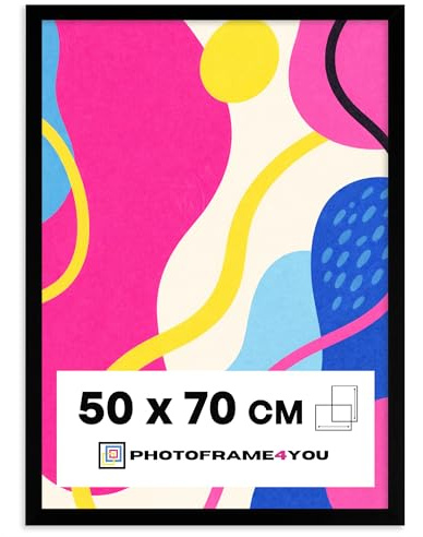 Photoframe4you - Bildram 50x70 cm - Svart - Sprickningsbeständigt akrylglas - Minimalistisk väggmonterad ram i MDF för plakat, pussel, certifikat och mer - Modern inredning - Båge