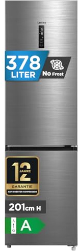 Midea 378L Kühlschrank mit Gefrierfach,201cm,29dB,EEK A,NoFrost,DualCooling | Inverter Kompressor, Metal Cooling, 256L Kühlteil+122L Gefrierteil, 113 kWh/Jahr, Frischezone,180° flip shelf