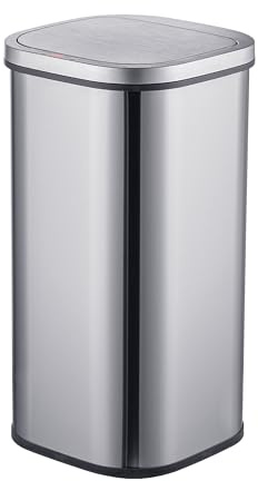 Relaxdays Mülleimer mit Sensor, 30 Liter, elektrischer Deckel, Müllbeutelhalter, Edelstahl, Abfalleimer Küche, Silber