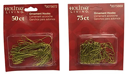 Brass Colored Ornament Hooks Bundle: 1 Package of 50 Large Brass Hooks, 1 Package of 75 Small Brass Hooks (Total of 125)- Great for Craft Projects, Flower Arranging, Decorating, and More!