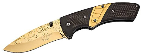 Herbertz Einhandmesser, Stahl 3Cr13Mov, rostfrei, Daumenpins, Liner Lock, goldfarbene Beschichtung, Kunststoffschalen, hochwertiges Klappmesser, scharfes Taschenmesser