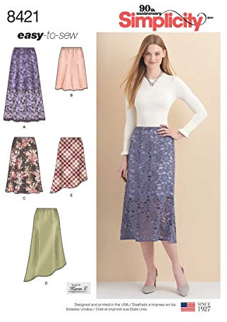 Simplicity 8421Mönster 8421 Kvinnors kjolar i tre längder med variationer i fållen, papper, vit, H5 (6-8-10-12-14)