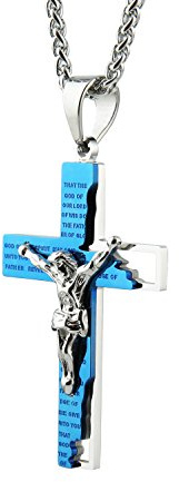 HZMAN Edelstahl Kreuz Kette für Herren Vaterunser Bibel Verse Jesus Kruzifix Kreuz Halskette Anhänger Schmuck Geschenk