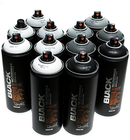 Montana Black 400 ml Set mit 12 Graffiti Street Art Mural Spray Paint, grau, Black