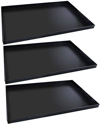 FMprofessional Pizzablech-Set 60x40 cm, eckige From ideal für Pizza, Backblech ist hitzebeständig bis 400°C, rechteckiges Blech aus Blaublech(Farbe: Schwarz), Menge: 1 x 3 Stück