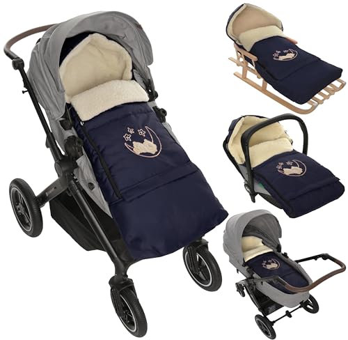 Winter Fußsack für Kinderwagen Babyschale Schlittensack Lammwollesack Baby Fußsack Kuschelsack Winterfußsack 40 x 90/110 cm (DUnkelblau)