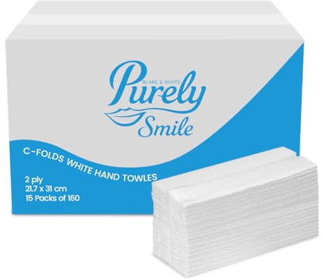 Blake & White Essuie-mains blancs pliés en C 2 plis PS1022 | Essuie-mains jetables Purely Smile pour distributeur - Idéal pour les cuisines, les toilettes, les bureaux et les commerces | Boîte de 2400