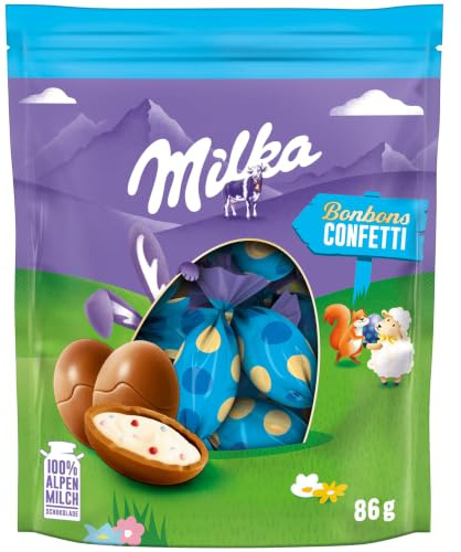 Milka Bonbons Confetti mit feiner Milchcréme und bunten Zuckerperlen – gefüllte Osterschokolade in Einzelverpackung – 86g