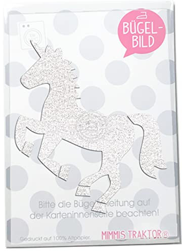 GLITZER Bügelbild Einhorn 11,5 cm x 10,5 cm Aufbügler Applikationen Bügelsticker für Stoffe Textilien Kinder zum Aufbügeln Flicken, Farbe:Glitzer weiss