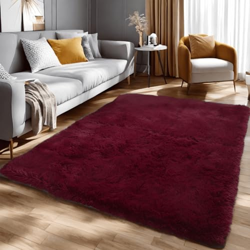 Linyingdian Alfombra Esponjosa Sala de estar Esponjosa Moderna Adecuado para Dormitorio de los Niños Decoración del Hogar del Dormitorio Decoración del Hogar Alfombra Ultra Suave (vino tinto, 80 x 160