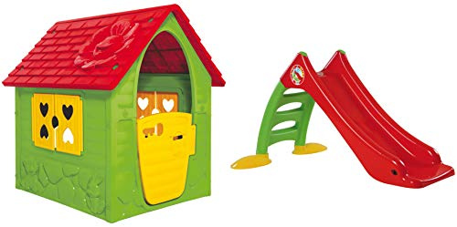 Dohany Spielhaus grün rot Kinderspielhaus Gartenhaus mit Rutsche 120 cm Indoor Outdoor +2J mit Wasseranschluss, Spielplatz Set für Indoor & Garten, Gartenhaus für Jungen & Mädchen, Grün Rot
