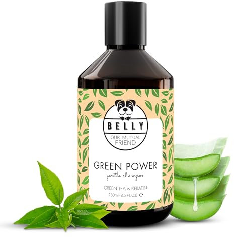 Belly® Hundeshampoo gegen Geruch – Veganes Dog Shampoo mit Grüntee & Aloe Vera –250ml– pH-neutral & silikonfrei – Feuchtigkeitsspendendes Shampoo für Hunde & Welpen – Made in Germany