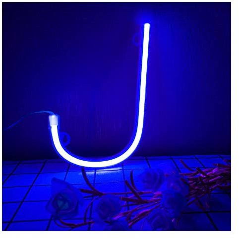 ENUOLI Blue Neon LED Letter J Alphabet Marquee Light A-Z Signs for Cafe Party Event Festival Christmas Birthday Gifts