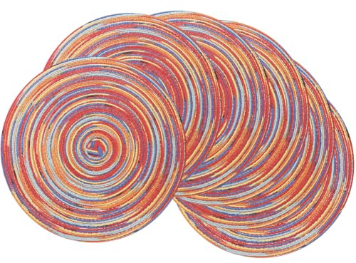 HEYOMART 6er Set Platzsets Rund Geflochtene Tischsets Abwaschbar Grau Regenbogen Platzsets Waschbar Hitzebeständig Platzdeckchen Weihnachten für Hochzeit, Fest, Küche, Dekor - 38cm