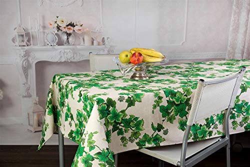 HomeLife Tovaglia Quadrata Cotone 140x140 Cm 4 Posti | Tovaglia Copritavolo rettangolari Made in Italy | Tovaglia Bianca con fantasia di Foglie di Edera Verdi