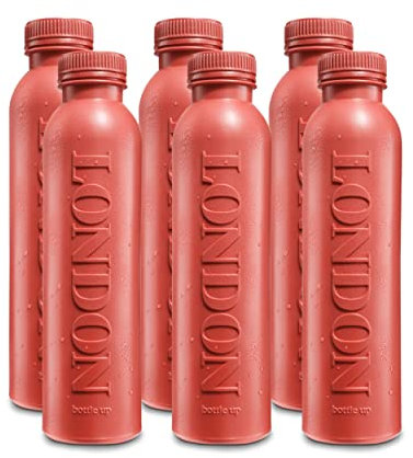 Bottle Up Reusable BPA Free Water Bottle 500ml (6 Pack) — Prefilled With Pure Still Water | Plant-Based Sports Bottle Made From Cane Sugar (London Red)