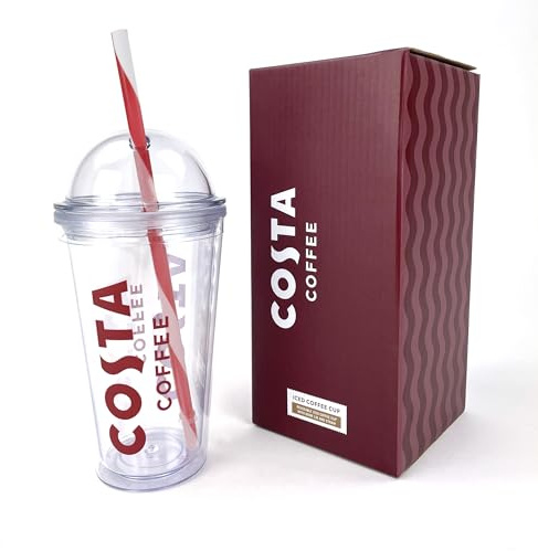 Kimm & Miller Costa Coffee Iced Coffee Cup Gift Set - Reusable Cup with Straw and Lid - Official Costa Gifts for Coffee Lovers